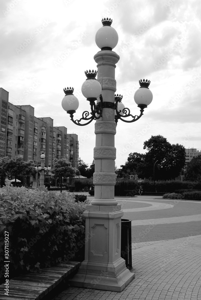 Vintage lanterns in the park( black&white photo)