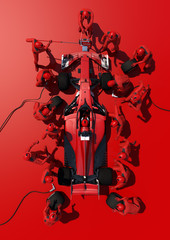 Ingelijste posters Formule 1 Rode raceauto tijdens pitstop  © Mathias Weil