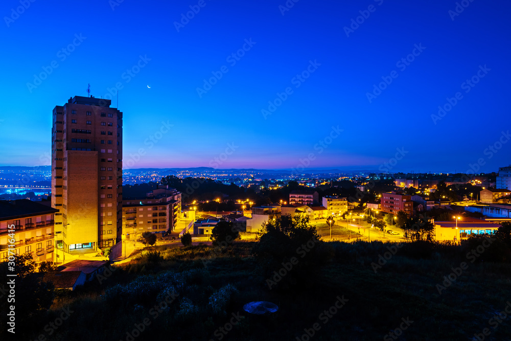 Aerial view of Gaia and Porto, Portugal at sunrise. Clear sky