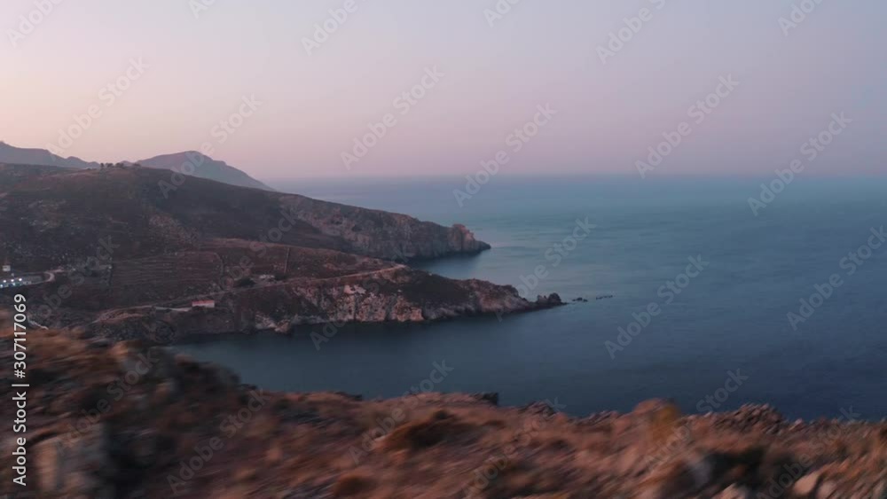 Sunset over Isle of Patmos Revelation of Jesus Christ History Apostle John Aerial Drone Rocky Mountain