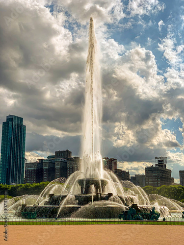 Chicago, Il. United State. June 5, 2019.   Buckingham Fountain in the Grant Park.  