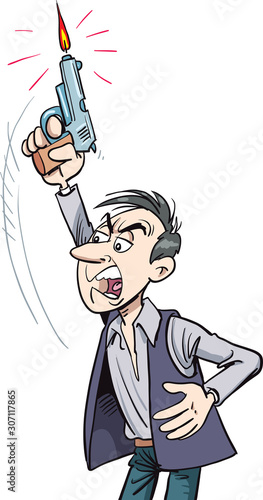 Evil dangerous armed man shoots a gun