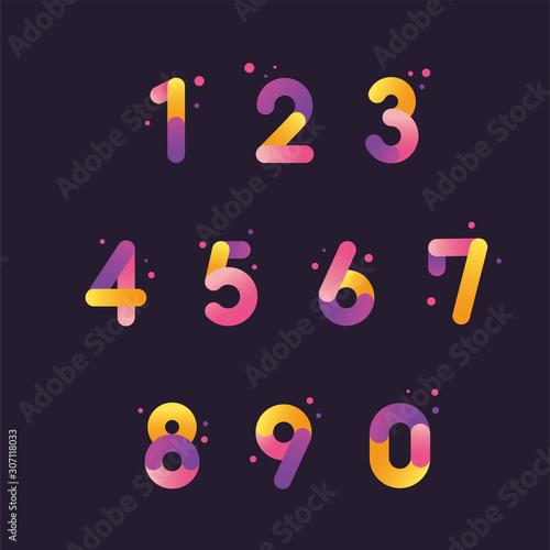 Vector numbers set with gradient color, From zero to nine