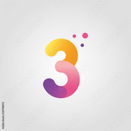 Vector number three logo design template with gradient color