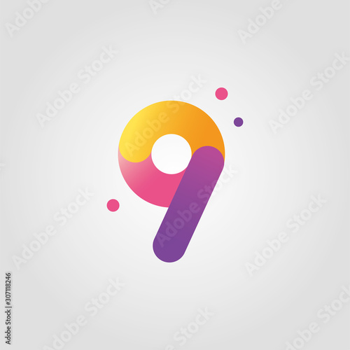 Vector number nine logo design template with gradient color
