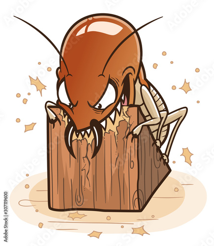 Cartoon termite eating wood