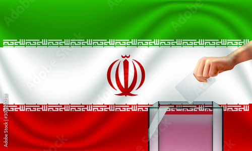 Vote for Iran election with voting box and Iranian flag. Vector Illustration.