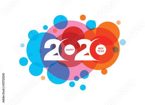 Happy New Year 2020 logo text design. Cover of business diary for 2020 with wishes. Brochure design template, card, banner. Vector illustration. Isolated on white background.