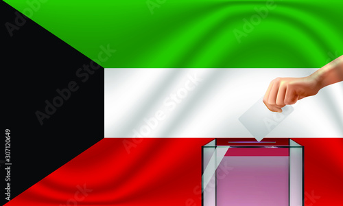 Vote for Kuwait election with voting box and flag. Vector Illustration.