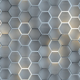 Seamless pattern of white illuminating hexagons 3D render