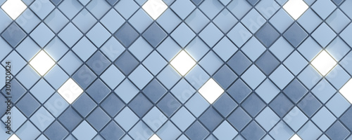 Obraz na plátně Banner with blue rhombic tiles 3D rendering illustration