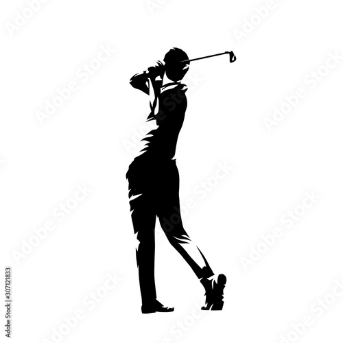 Golf player, isolated vector silhouette, golfer logo