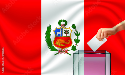 Vote for Peru election with voting box and flag. Vector Illustration.