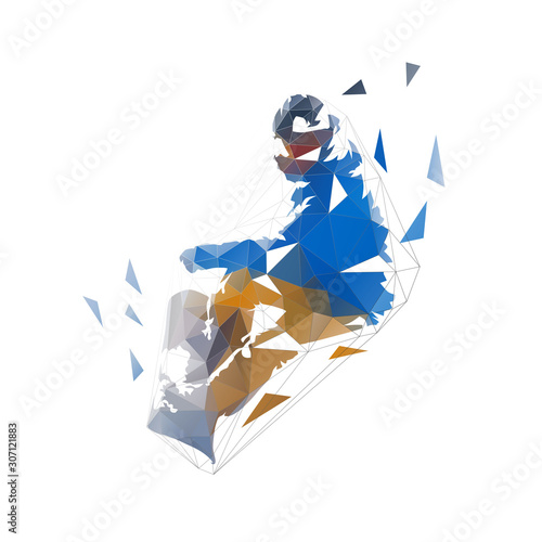 Snowboarding, low poly geometric illustration, abstract isolated vector snowboarder