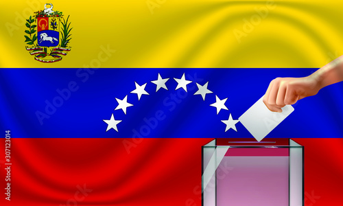Vote for Venezuela election with voting box and flag. Vector Illustration.