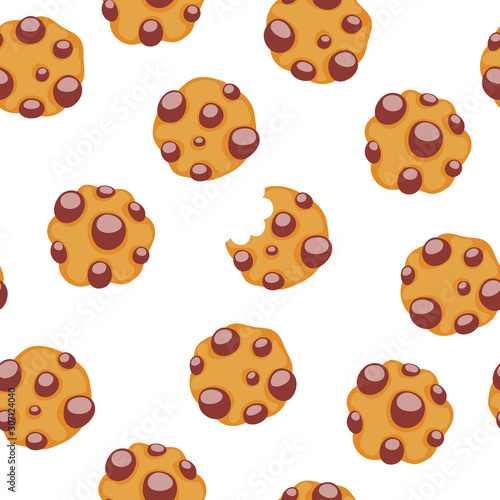 Chocolate chips cookie seamless pattern.