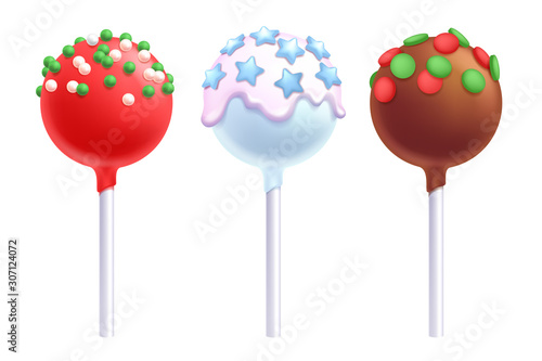 Christmas lollipops cake pops set vector illustration.