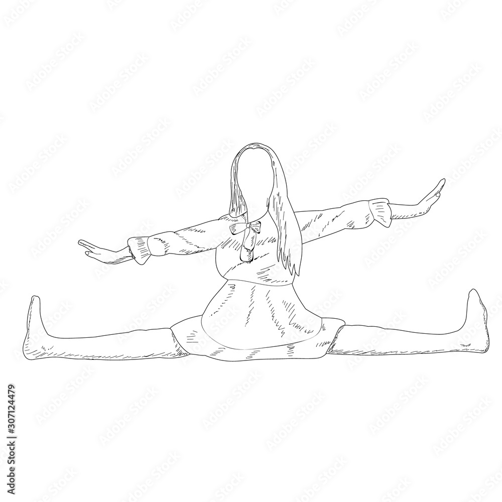 Obraz premium vector, on a white background, sketch of a girl doing exercises