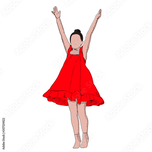 color sketch girl rejoices, has fun