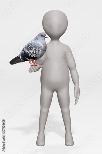 3D Render of Cartoon Character with Pigeon photo