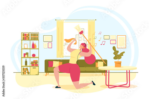 Happy Woman Cleaning House Flat Vector Concept