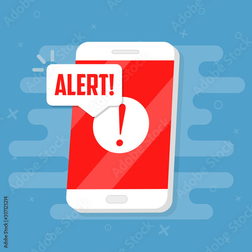 Alert notification on the smartphone screen. Flat vector
