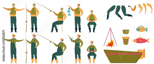 Animated Fisherman Character and Fishing Tools Set