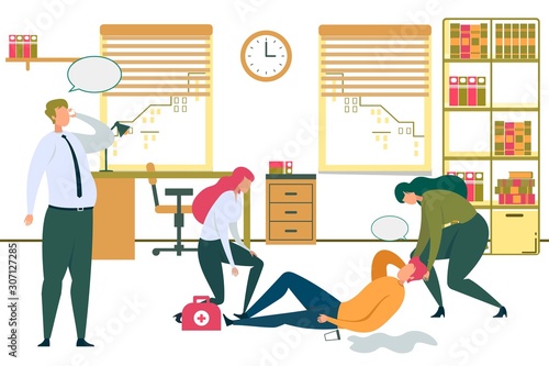 Man Lying Office Floor Businessman Call Ambulance