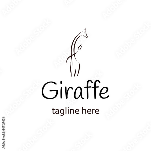 The giraffe's animal logo.  Isolated vector illustration. Simple silhouette of a giraffe