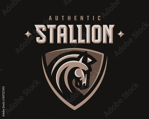  Horse modern mascot logo. Stallion emblem design editable for your business. Vector illustration.
