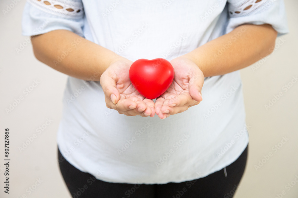 Pregnant women holding red hearts, Concept: Family expectations Happy lifestyle,mother in dress holds hands on belly, Pregnant women holding red hearts, Concept: Family expectations Happy lifestyle,mother in dress holds hands on belly,