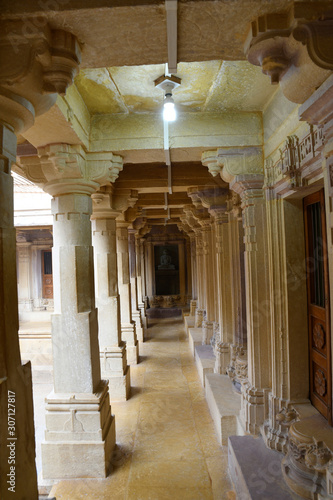 Shri Mahaveer Jain temple, circumambulation passage around sanctum sanctorum, inside Golden Fort, Jaisalmer, Rajasthan, India © RealityImages