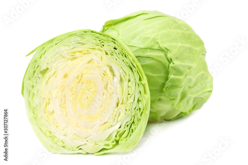sliced green cabbage isolated on white background © Dmytro