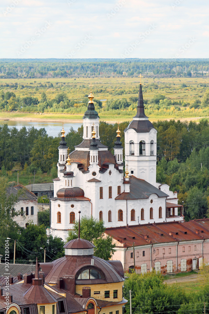Summer landscape with a View of the Church of Zacharias and Elizabeth in the Russian city of Tobolsk in Siberia