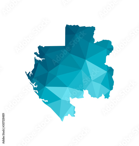 Vector isolated illustration icon with simplified blue silhouette of Gabon (Gabonese Republic) map. Polygonal geometric style, triangular shapes. White background
