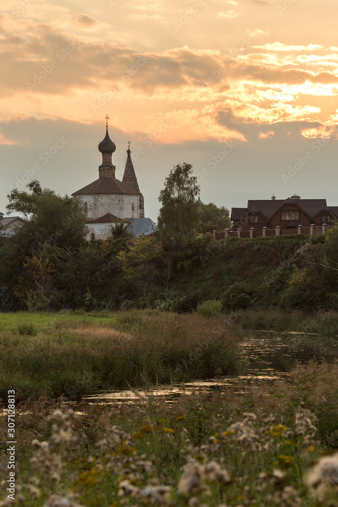 Church in Suzdal at sunset on a warm summer day