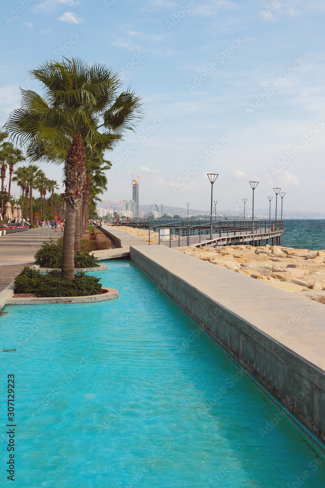City embankment on sea coast. Limassol, Cyprus