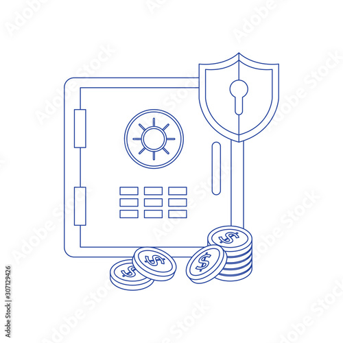 Safe badge in flat style, money locker with combination lock. Concept of line icon