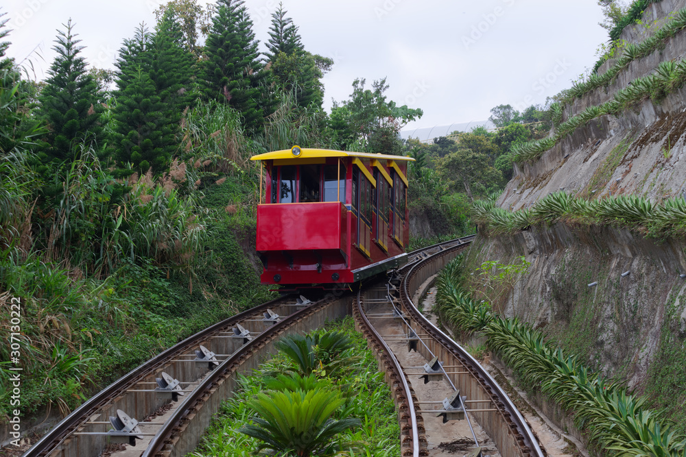 Fototapeta premium Automated electric train in Ba Na Hills mountain resort as a touristic attraction