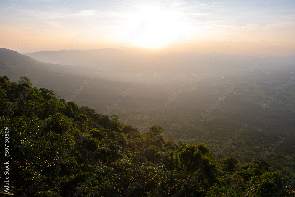 Sunset at viewpoint of Phu Laenkha National Park, Chaiyaphum Province, Thailand.