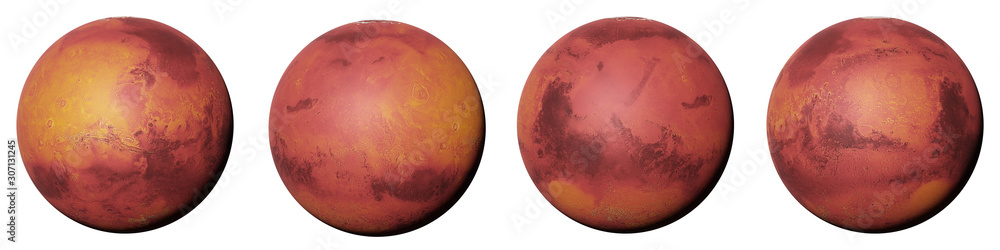 planet Mars, the red planet from all sides isolated on white background planet Mars, the red planet from all sides isolated on white background