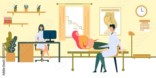Doctor Examining Belly of Pregnant Woman in Room