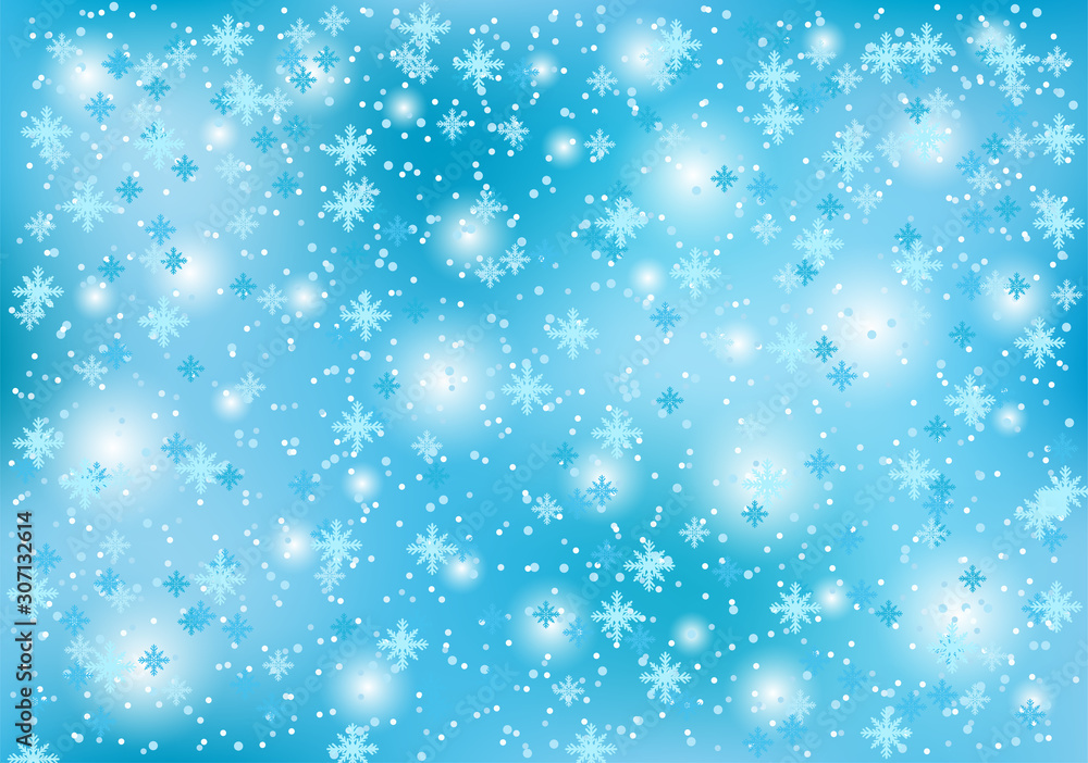 Winter christmas background with snowflakes on a blue background.