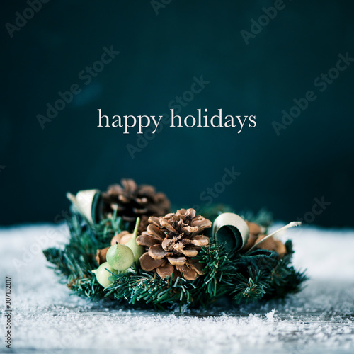 christmas wreath and text happy holidays photo