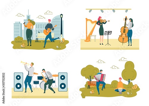 Musicians Street and Stage Performance Scene Set