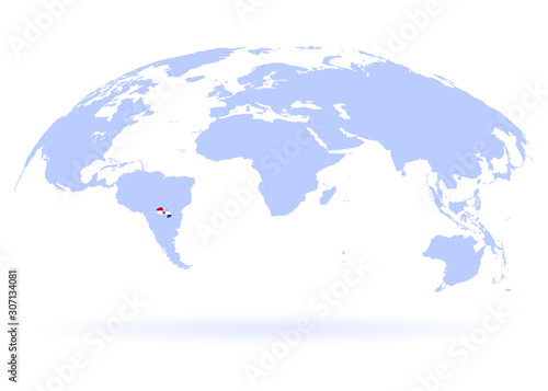 Planet Earth. Flag of Paraguay. The Earth, World Map on white background. Vector illustration. EPS 10