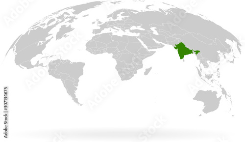 Territory of India. Planet Earth. The Earth, World Map on white background. Vector illustration. EPS 10