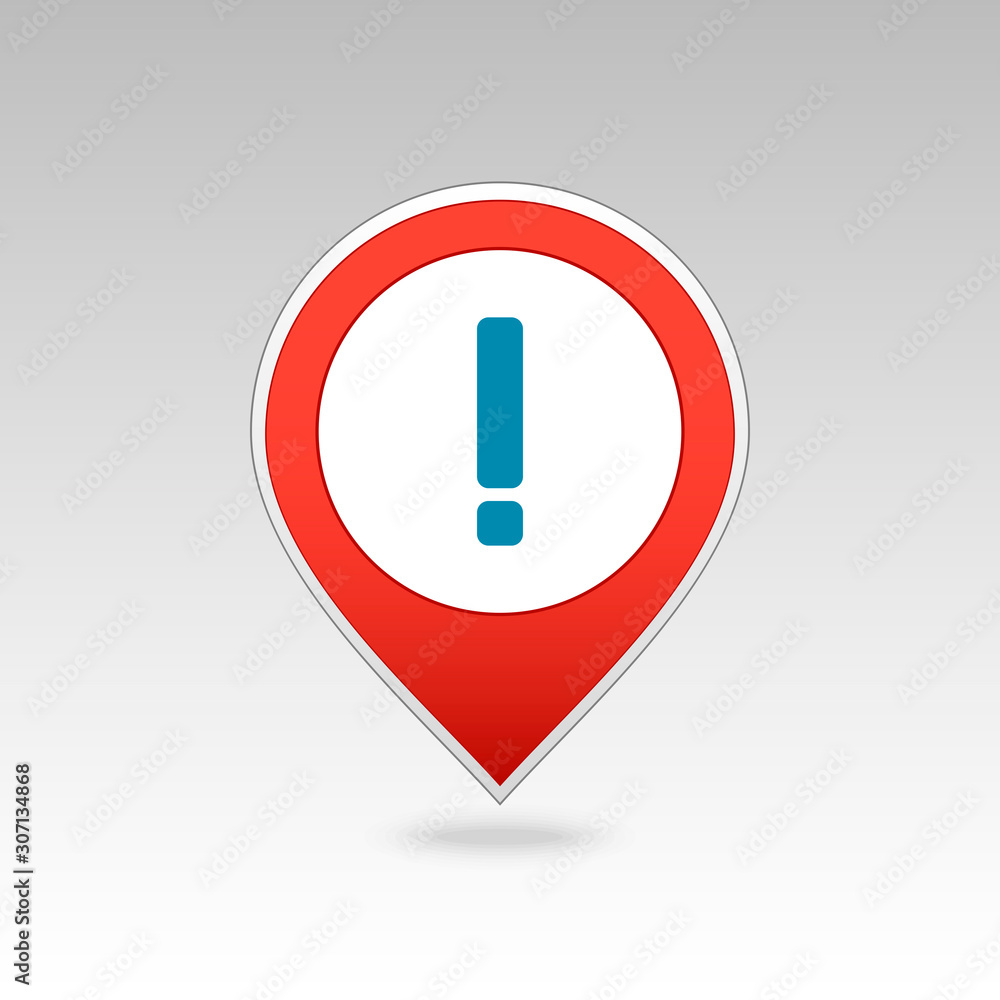Warning attention, exclamation mark pin map icon Warning attention, exclamation mark pin map icon