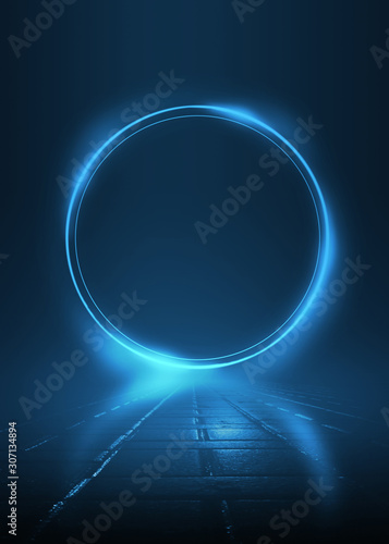 Wallpaper Mural Empty background scene. Dark street reflection on wet asphalt. Rays of neon light in the dark, neon figures, smoke. Background of empty stage show. Abstract dark background. Torontodigital.ca