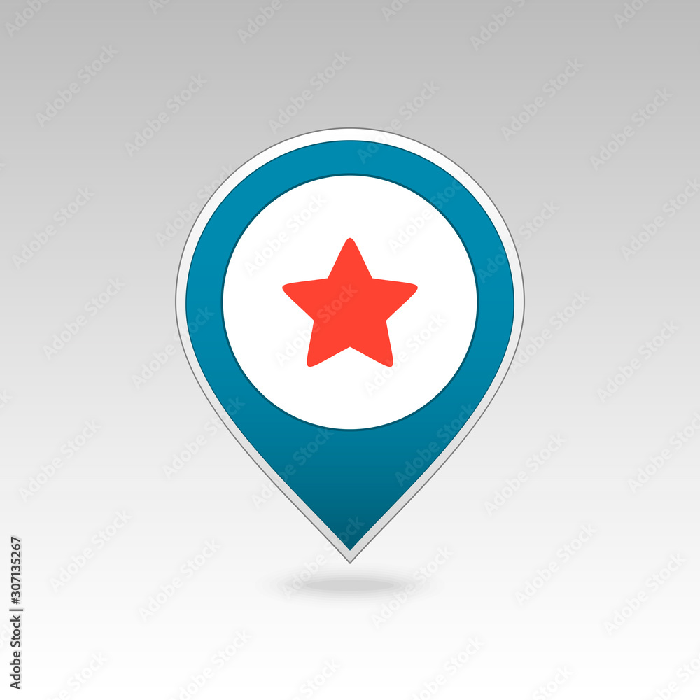Star favorite pin map icon. Map pointer, markers. Star favorite pin map icon. Map pointer, markers.